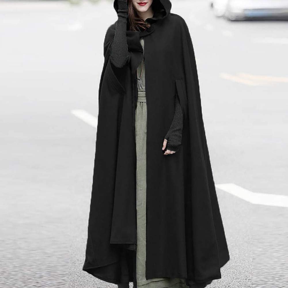 Lange Umhang mit Kapuze DamenVintage Einfarbig Poncho RobeHalloween KostümLeichte TrenchcoatWinddich