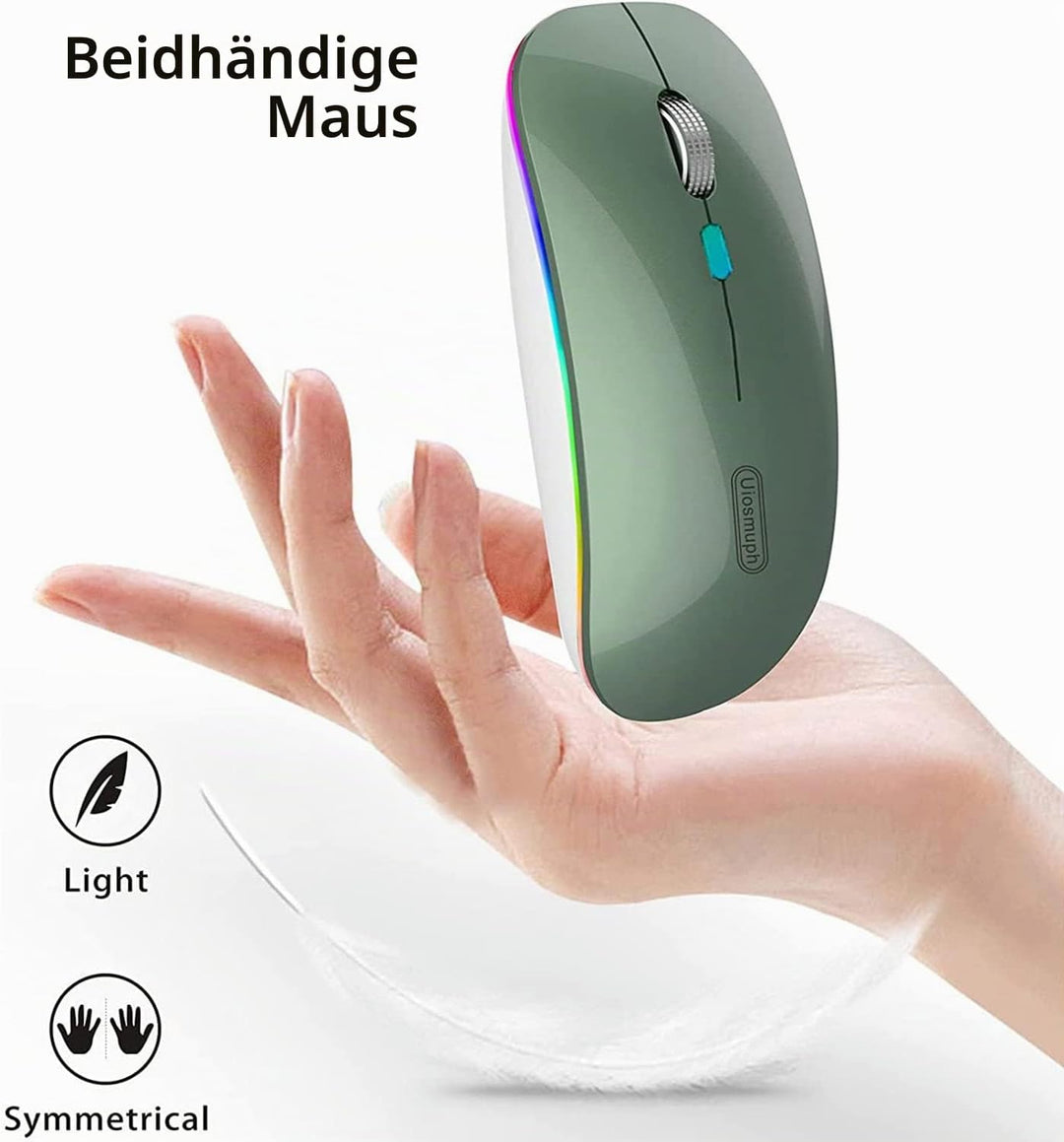 Uiosmuph G12 Maus Kabellos, LED 2.4G Leise Funkmaus Wiederaufladbar Wireless Mousemit Nano USB Empfä
