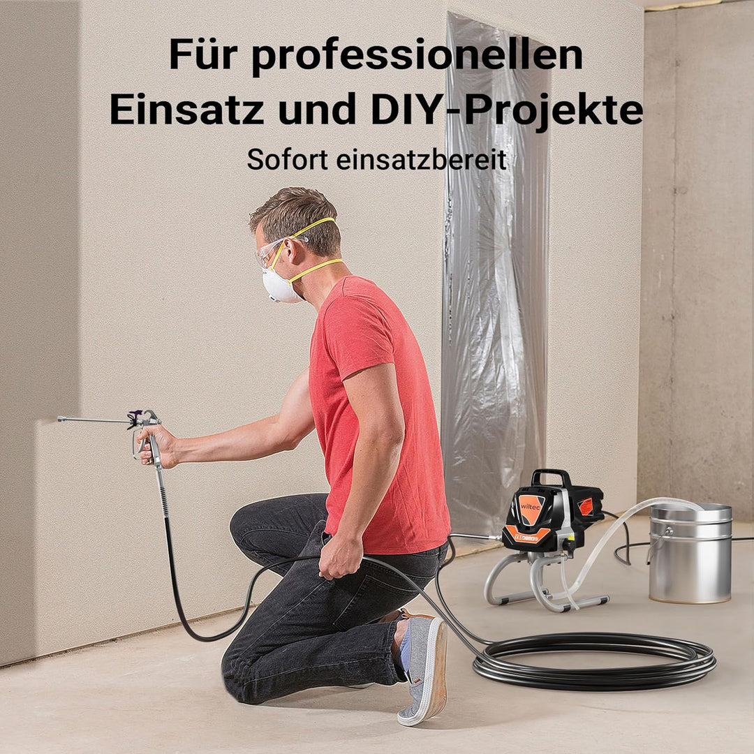 Wiltec Hochdruck Farbsprühsystem 1010 W, 207 bar, 1,5 l/min, Farbspritzgerät mit Düse und Verlängeru
