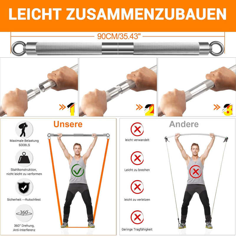 DASKING Fitnessbänder Krafttraining mit Stange, Resistance Bands Set