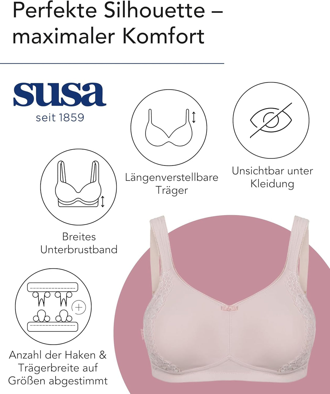 SUSA Minimizer BH Damen ohne Bügel I London I Damen-BHs mit Minimizer Schnittform, verkleinert die B
