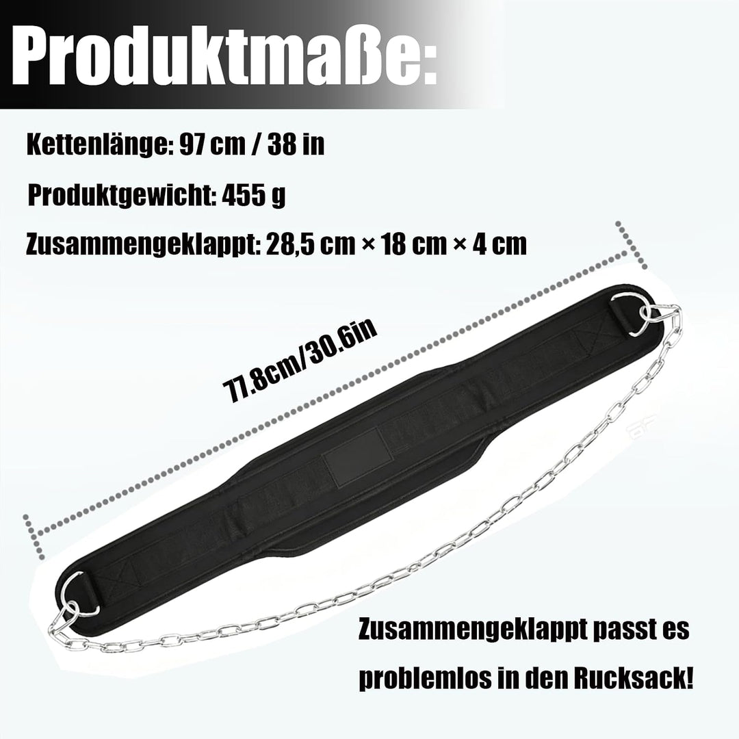 Dip-Gürtel mit Kette – Klimmzug Gürtel für Zusatzgewicht | Gewichtsgürtel für Dips & Calisthenics |