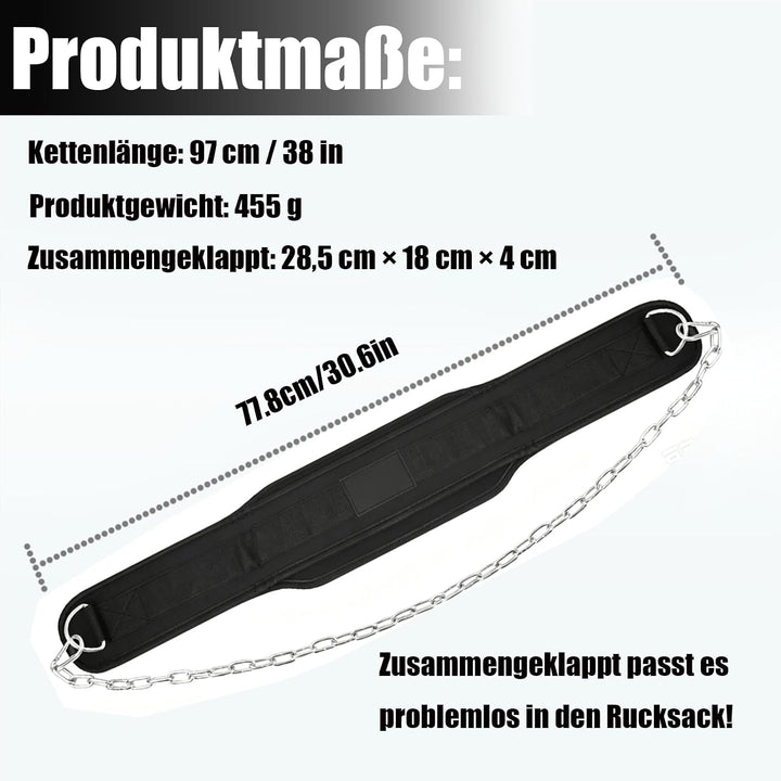 Dip-Gürtel mit Kette – Klimmzug Gürtel für Zusatzgewicht | Gewichtsgürtel für Dips & Calisthenics |