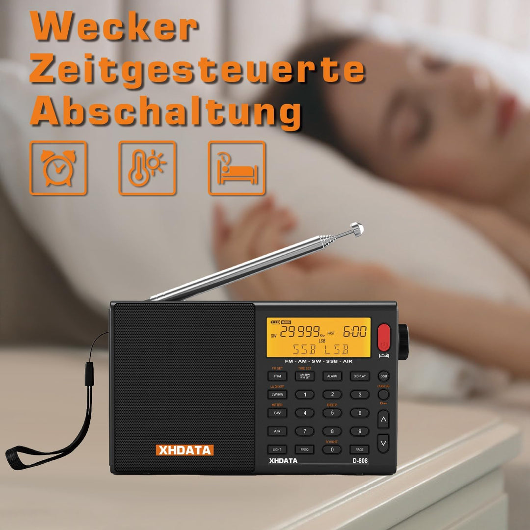 XHDATA D808 Tragbares Digitales Radio, Weltempfänger Radio, Kurzwellenempfänger, UKW-Stereo/KW/MW/LW