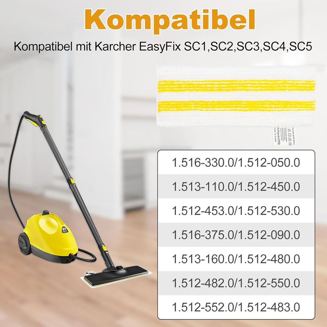 5 Mikrofaser-Tuchset Kompatibel für Kärcher Dampfreiniger Universal Bodentuchset EasyFix SC 2, SC 3,
