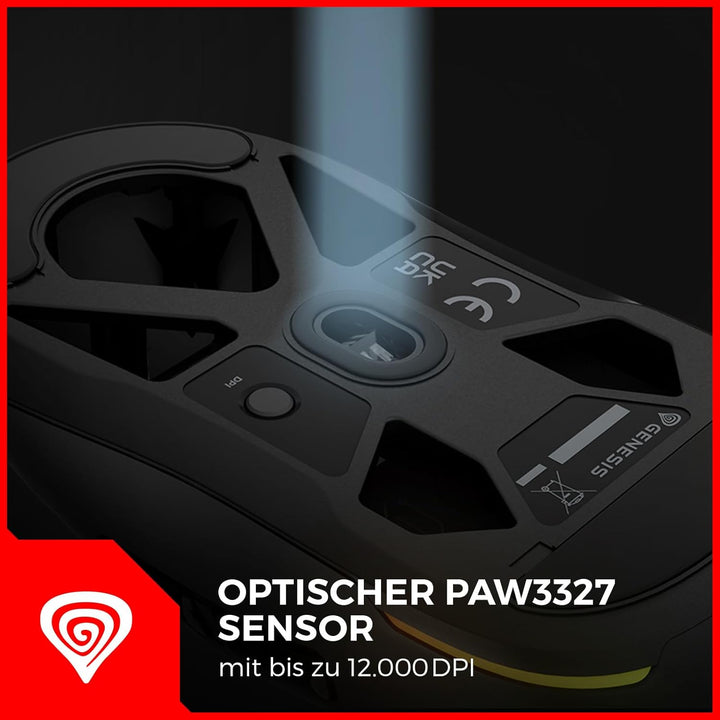 Genesis Krypton 660 Gaming Maus mit Kabel Schwarz, leichte Gaming Maus 49g, 12000 DPI USB PC Maus, P