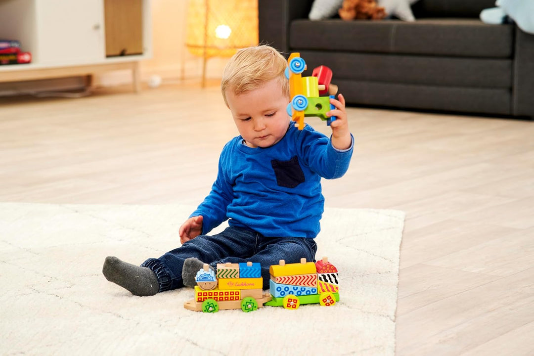 Eichhorn kleiner Zug – 18 bunte Holzbausteine aus Birkenholz für Kinder ab 1 Jahr – klassisches Kons