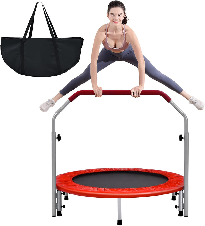 GYMAX Ø101 cm Mini Trampolin klappbar, Fitness Trampolin mit 4-stufig verstellbarem Haltegriff, Gart