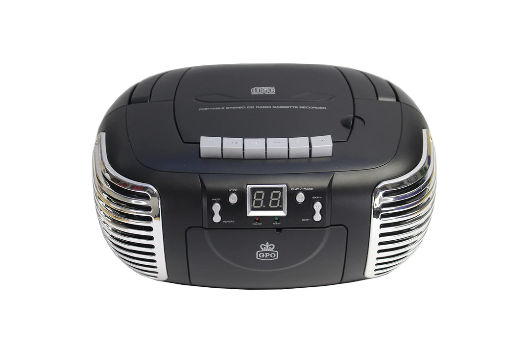 GPO PCD299 Tragbare Retro Boombox mit CD-Player, Radio und Kassettenrekorder Netz- &amp; Batteriebetrieb