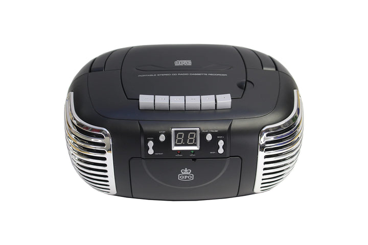 GPO PCD299 Tragbare Retro Boombox mit CD-Player, Radio und Kassettenrekorder Netz- &amp; Batteriebetrieb