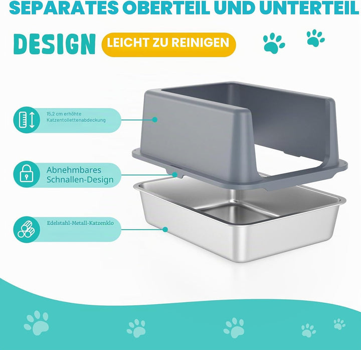 Katzenklo Edelstahl mit Deckel, katzentoilette, 25 cm katzenklo hohem Rand | katzenklo offene, extra