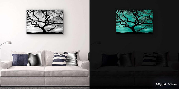 Startonight Leinwandbilder Schwarz und Weiss Sonnenuntergang Hinter dem Baum, Doppelansicht Überrasc