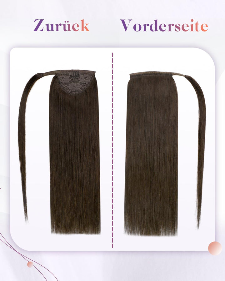 LaaVoo Ponytail Echthaar Pferdeschwanz Braun 70g Short Zopf Extensions Echthaar Braun 30cm Glatt Pfe