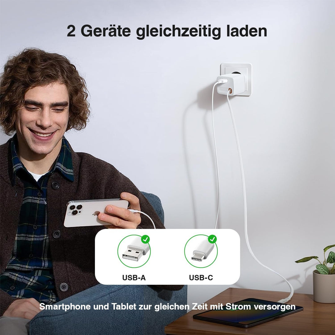 45W USB C Ladegerät mit Einziehbarem Kabel, GaN Schnellladegerät mit 2 Port, PPS Netzteil Kompatibel