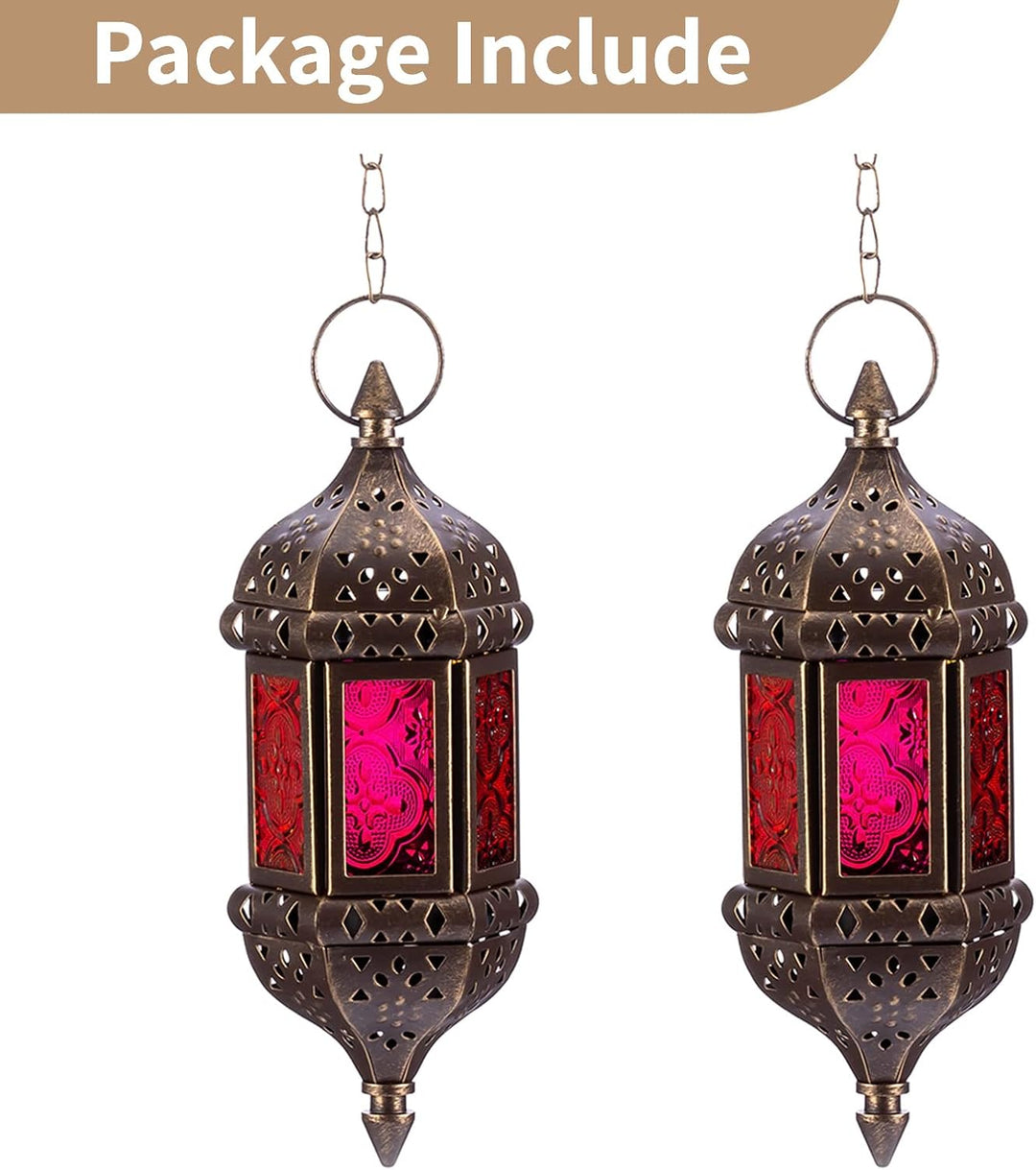 Nuptio Marokkanische Kerze Laterne Hängend Teelicht Kerzenhalter 2 Stück Metall & Glas Ramadan Lampe