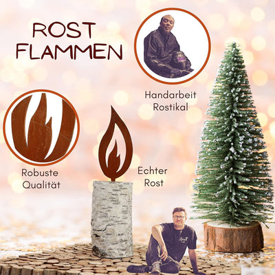 Rostikal 5 er Set Rost Deko Flamme Edelrost 16,5 cm gross Rostige Weihnachtsdeko Kerze Advent Kerzen