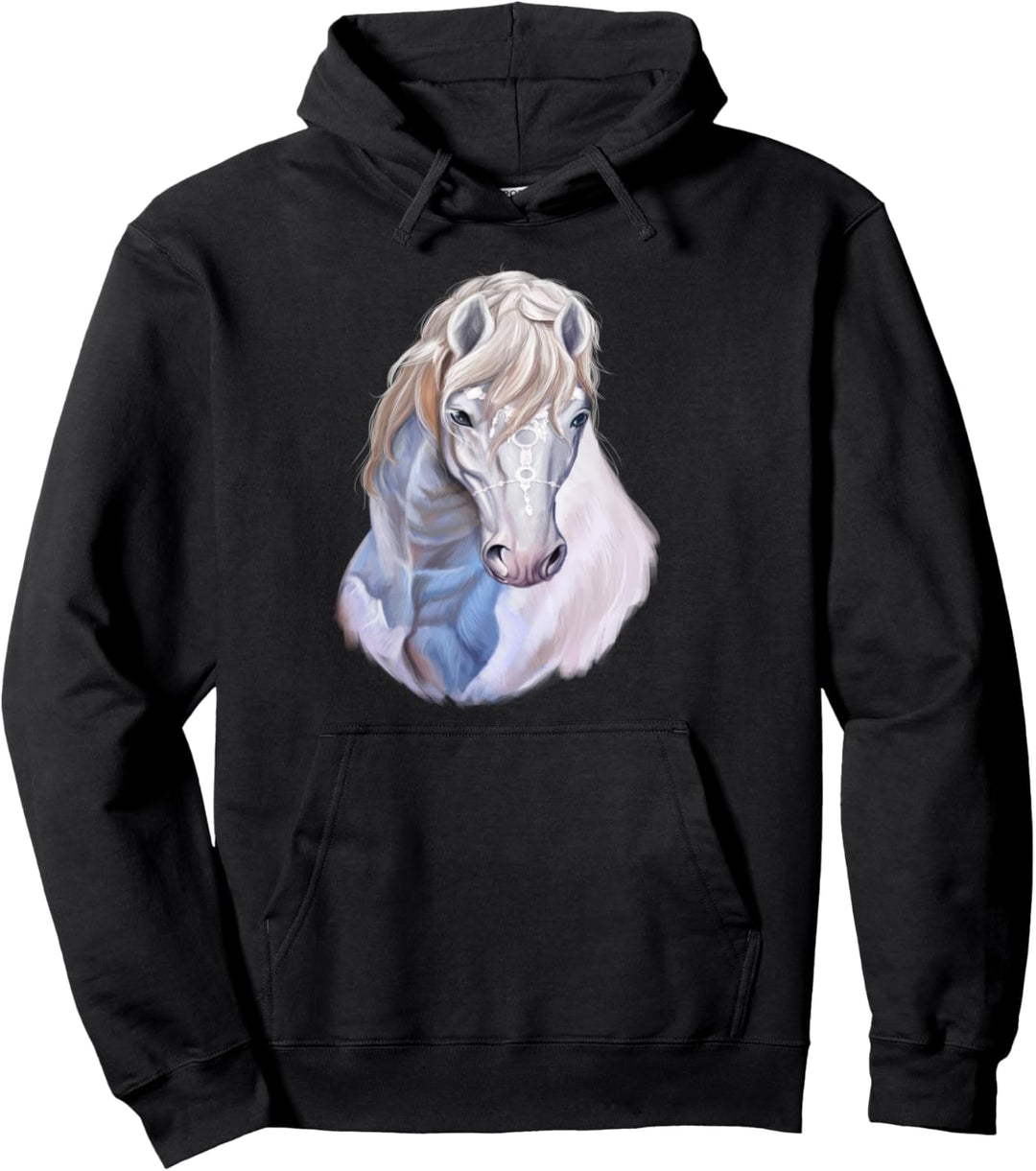 Atemberaubendes Weisses Blaues Pferd Pullover Hoodie