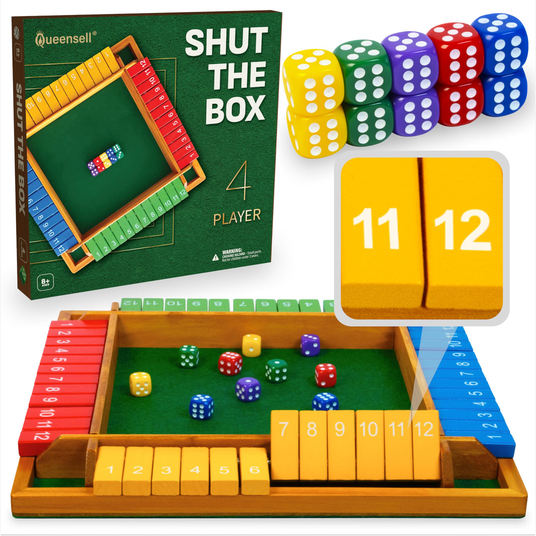 Shut The Box 4 Spieler Gross – Shut The Box 12er Aus Holz – Klappenspiel Holz 35,5 cm – Shut The Box