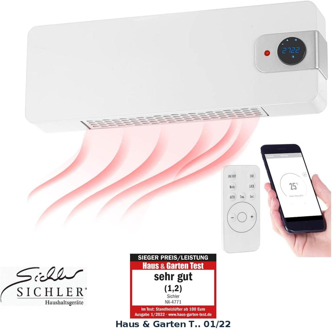 Sichler Haushaltsgeräte Heizlüfter WLAN: WLAN-Keramik-Wandheizlüfter, LED-Display, 2.000 W, App, Goo