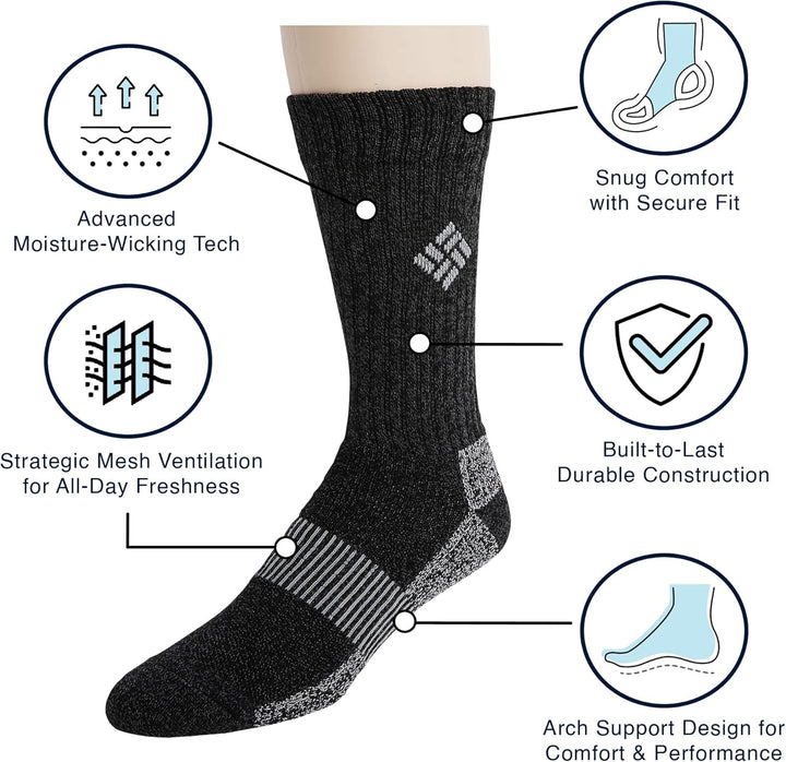 Columbia Men's 4 Pack Mositure Control Crew Socks 37.5-46 EU Khaki/Braun, 37.5-46 EU Khaki/Braun