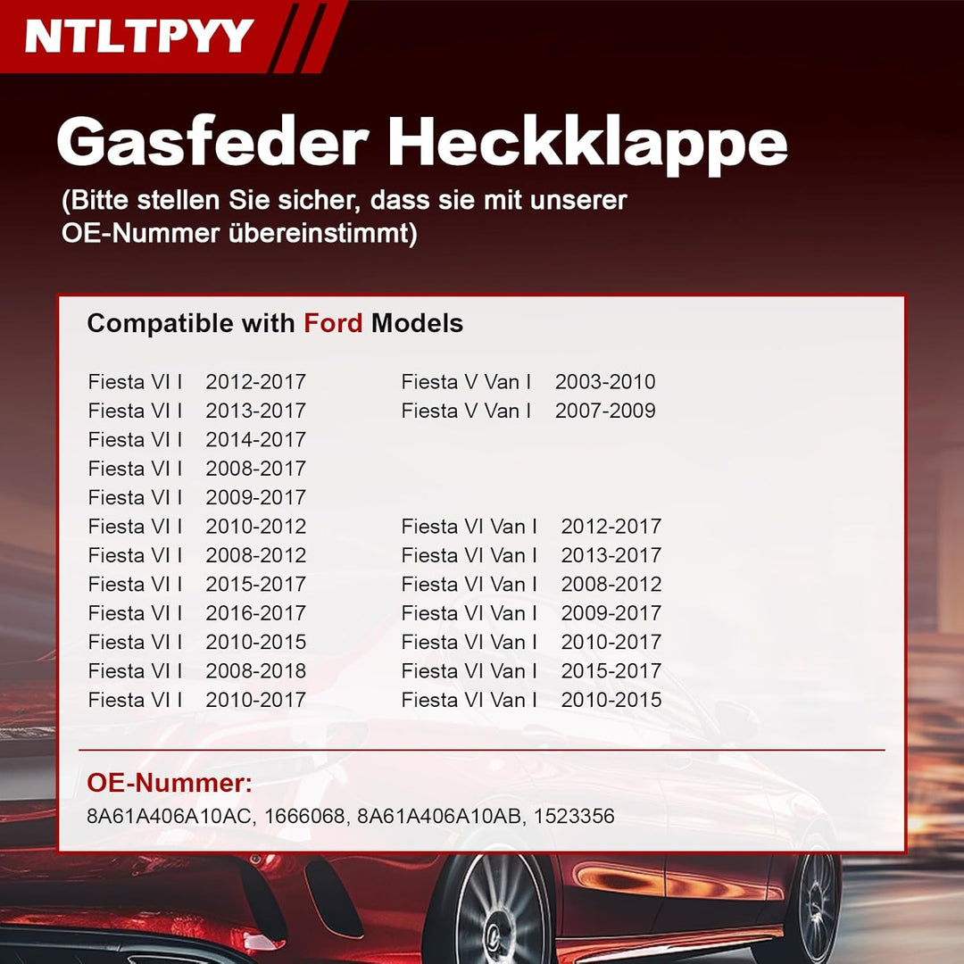 Heckklappen Gasdruckfeder Kompatibel mit Ford Fiesta V Van 2003-2010 Fiesta VI 2008-2018 Fiesta VI V