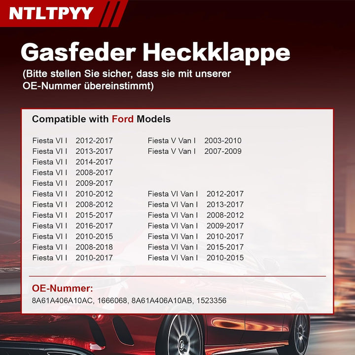 Heckklappen Gasdruckfeder Kompatibel mit Ford Fiesta V Van 2003-2010 Fiesta VI 2008-2018 Fiesta VI V