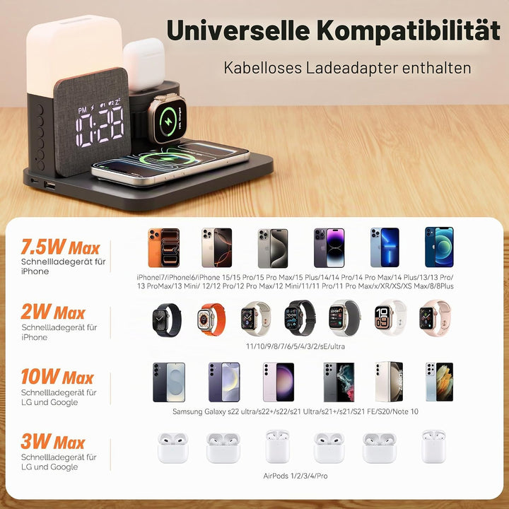 5 in 1 Induktive Ladestation für A-pple Watch und Phone 17/16/15/14-11 Serie und air-pods, 15W Wirel