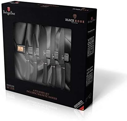 Berlinger Haus Messerset mit magnetischem Halter, 6-teilig, Black Rose Collection, Edelstahl