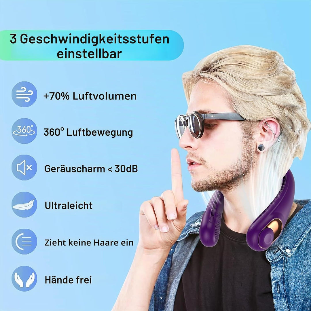 KIDEE Nackenventilator, Halsventilator 360° Luftstrom, Tragbarer Neck Fan zum Umhängen, Ultraleise M