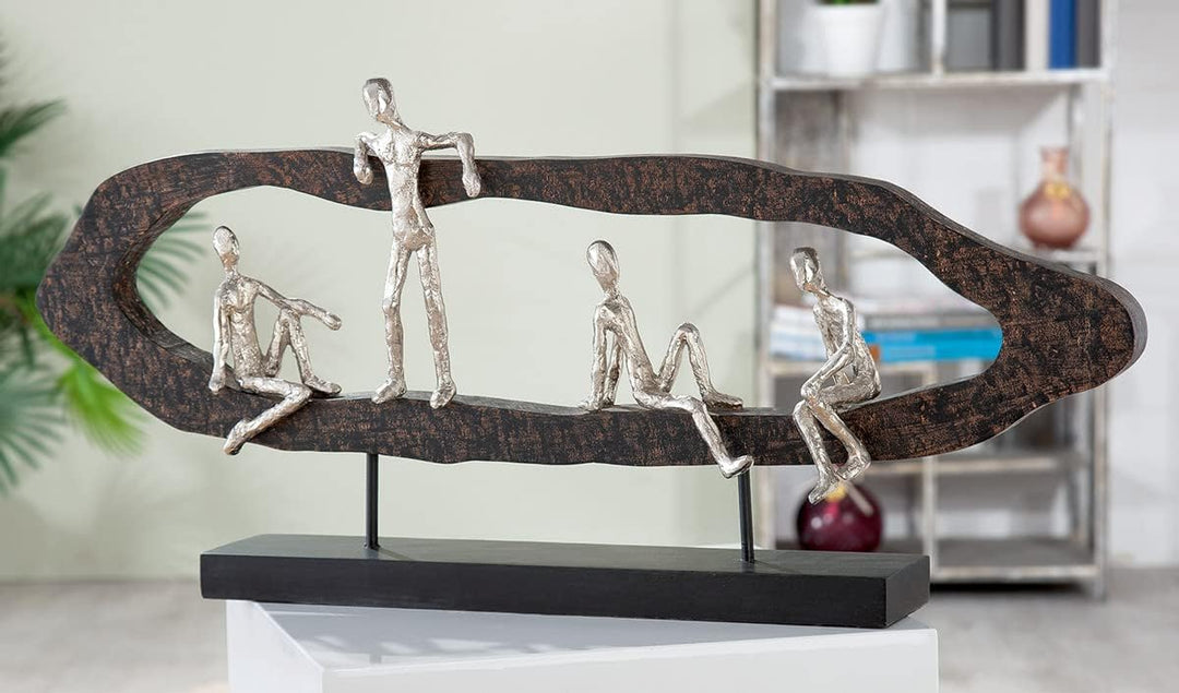 Casablanca modernes Design GILDE Deko Skulptur Figur - Beste Freunde - Hang Out Silber, Holz/Alu - B