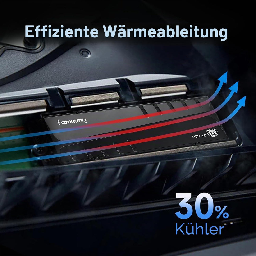 fanxiang M2 SSD 500GB Nvme M.2 2280 Interne SSD Festplatte PCIe 4.0 DRAM mit Kühlkörper, 7400MB/s Le