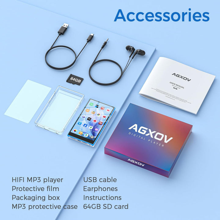 MP3 Player Spotify mit Bluetooth & WLAN, AGXOV 5 Zoll Touchscreen MP4 Musik Player mit Integriertem