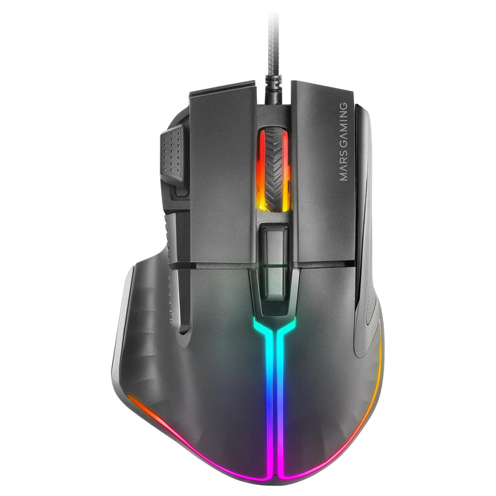 Mars Gaming MMXT, RGB-Gaming-Maus, Ergonomisches Design mit Daumenauflage, 12800DPI Optischer Sensor