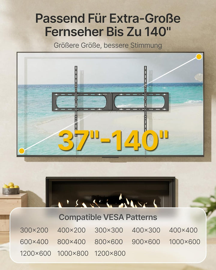monTEK TV Wandhalterung, Neigbare TV Halterung für 37-140 Zoll Flach &amp; Curved Fernseher bis zu 136Kg