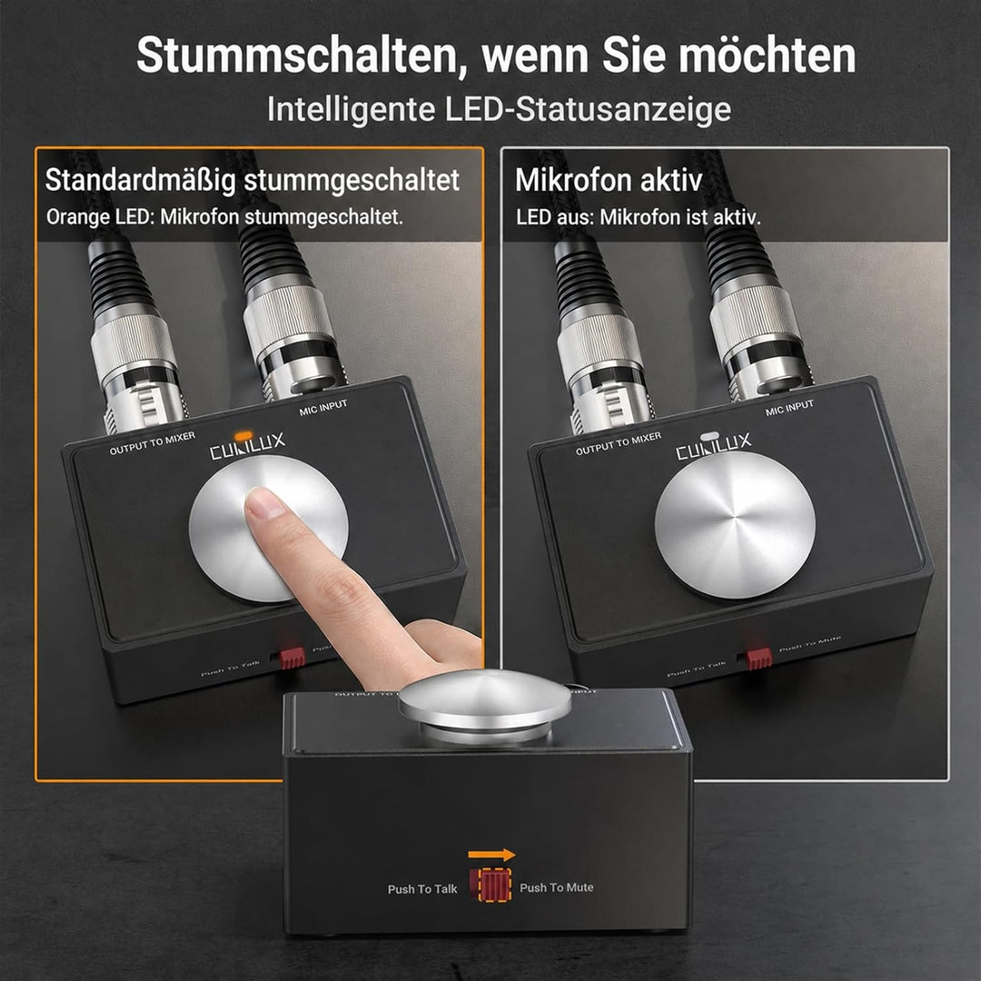 Cubilux XLR Mikrofon Stummtaste mit Momentfunktion, umschaltbar zwischen Push to Talk (PTT) und Push