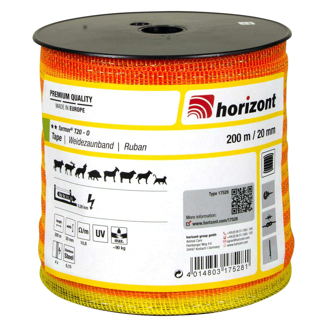 horizont Weidezaunband farmer T20-O, 200 m lang, 20 mm breit, Breitband Litze, Weidezaun Strom, Elek