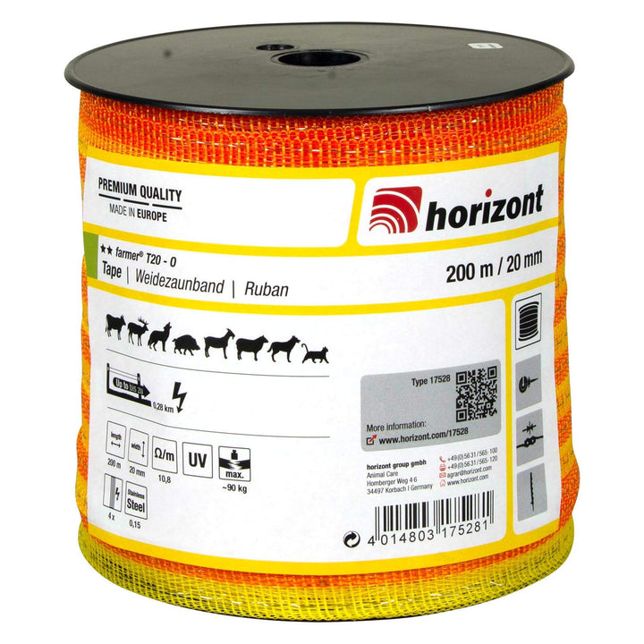 horizont Weidezaunband farmer T20-O, 200 m lang, 20 mm breit, Breitband Litze, Weidezaun Strom, Elek