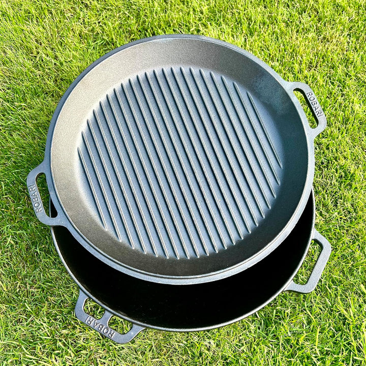 ROBARI Gusseisen Kasan 12 L mit GRILLDECKEL + Schaumlöffel KAZAN Wok Gulaschkessel