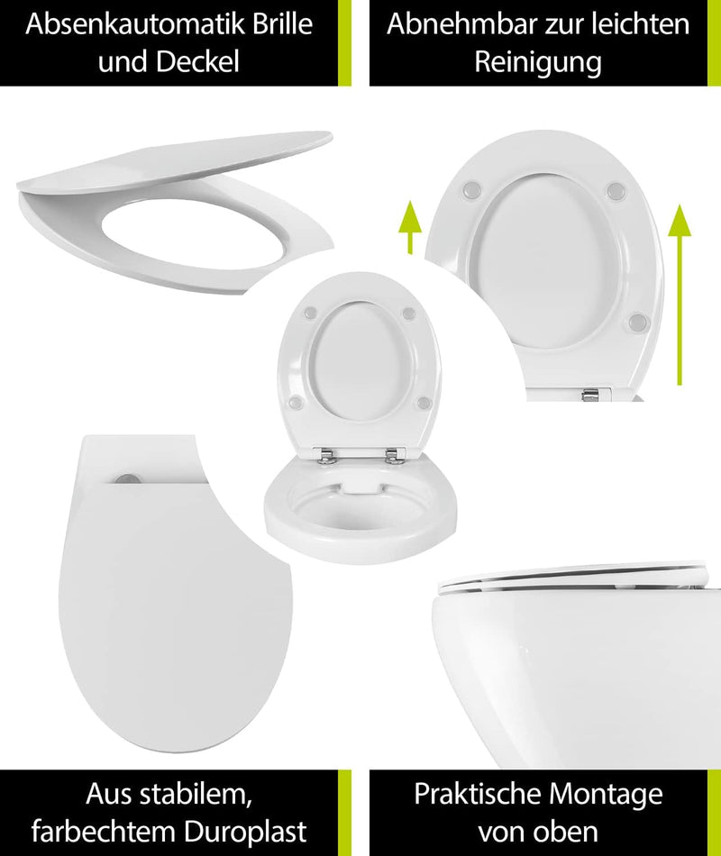 aquaSu® Spülrandloses Wand-WC Set Comida | Design-Toilette | Hänge-WC | Tiefspüler | Keramik | Abgan