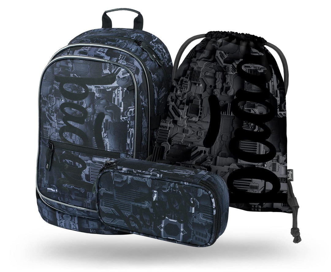Baagl Schulrucksack Set Jungen 3 Teilig, Schultasche für Grundschule Volksschule, Grundschule Ranzen