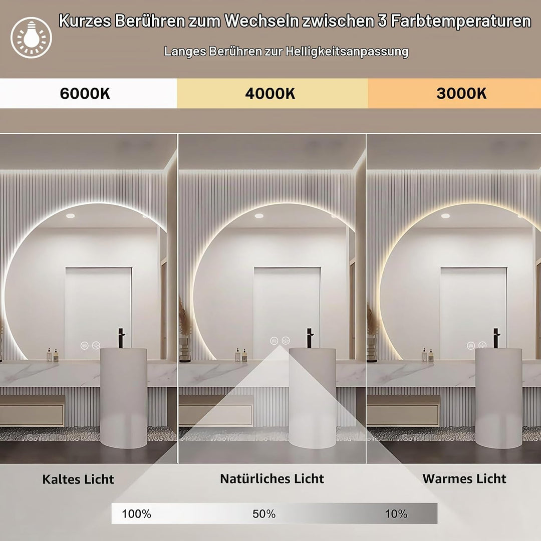 Spiegel Badezimmer Badspiegel mit Beleuchtung - LED Badezimmerspiegel Rund Wandspiegel Bad IP54 mit