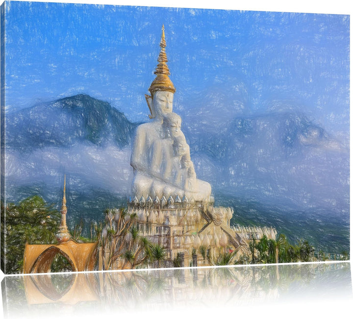 Pixxprint Buddha-Skulptur in Thailand als Leinwandbild/Grösse: 100x70 cm/Wandbild/Kunstdruck/fertig