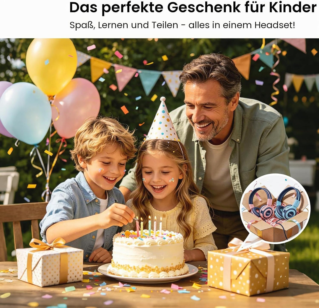 SIMOLIO Kopfhörer Kinder mit eingebautem Mic, Kinderkopfhörer mit Lautstärkebegrenzung 94-85-75dB, S