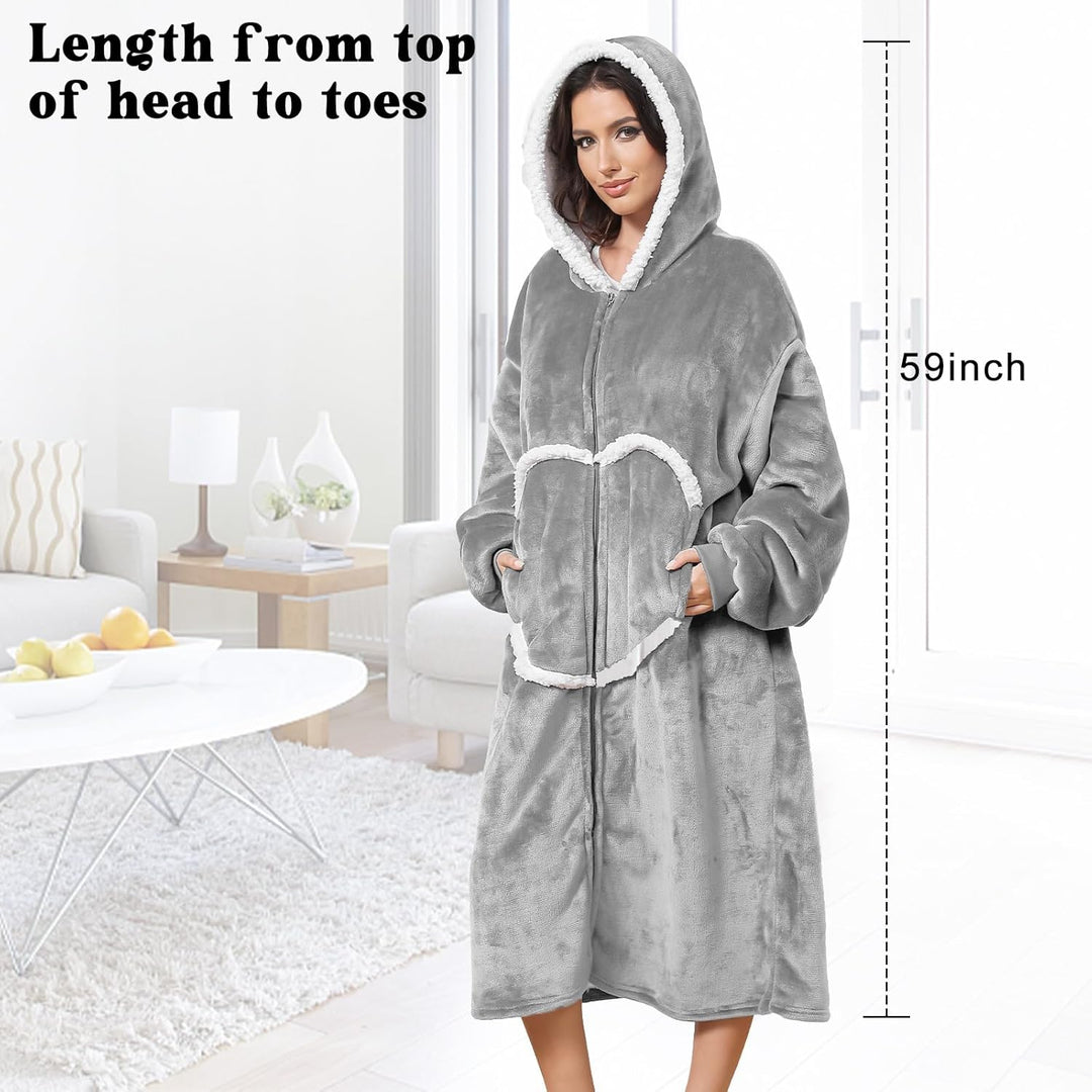 FEELJAM Decke mit Ärmeln und Kapuze, Hoodie Decken Pullover Kuscheldecke mit Ärmeln und Reissverschl