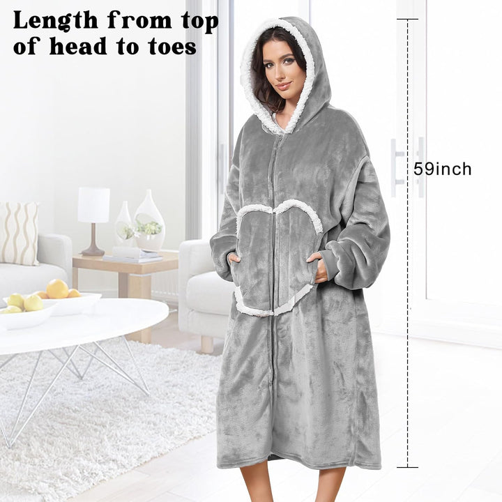 FEELJAM Decke mit Ärmeln und Kapuze, Hoodie Decken Pullover Kuscheldecke mit Ärmeln und Reissverschl