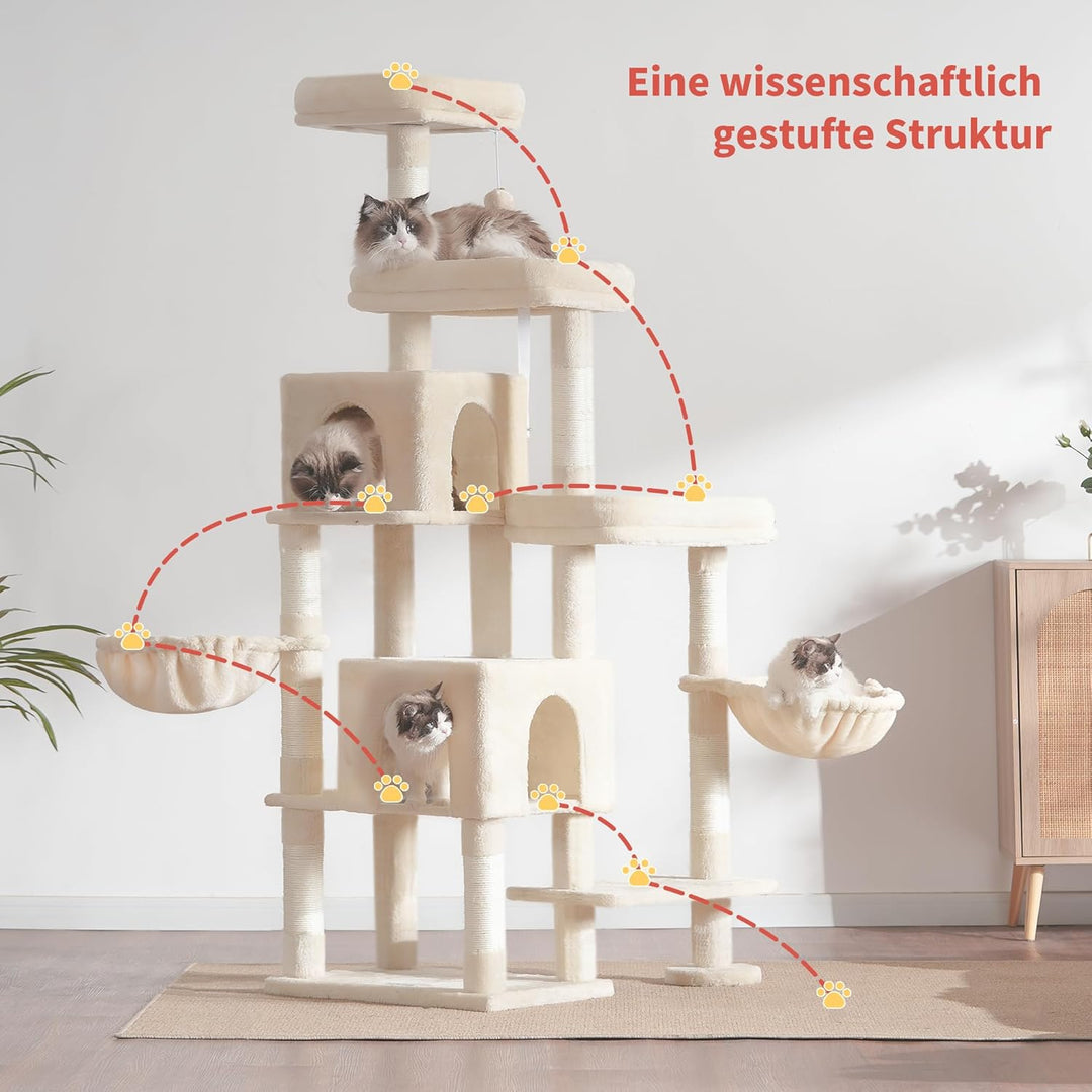 Hey-brother XXL Kratzbaum für gross Katzen, 180 cm hoch Stabil Katzenbaum mit rechts erweitert mit 3
