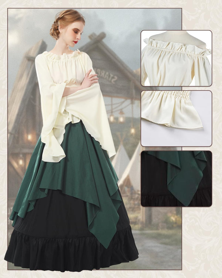 Fiamll Damen Mittelalter Kleid Renaissance Kleid Mittelalter Kostüm Trompete Ärmel Viktorianische Kl