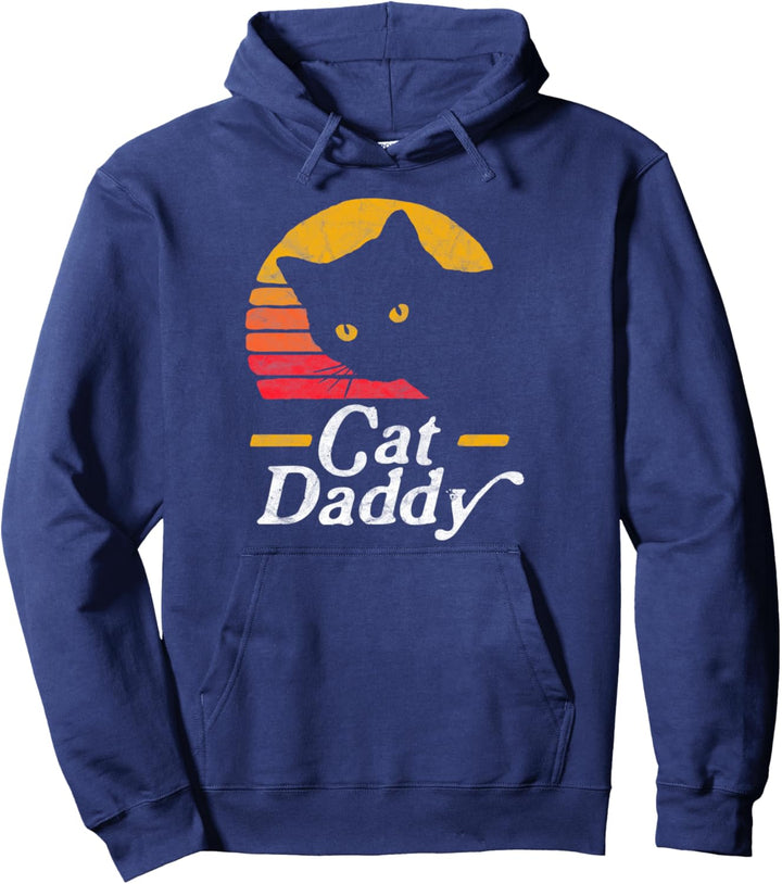 Cat Daddy Vintage Eighties Style Cat Retro Distressed Pullover Hoodie