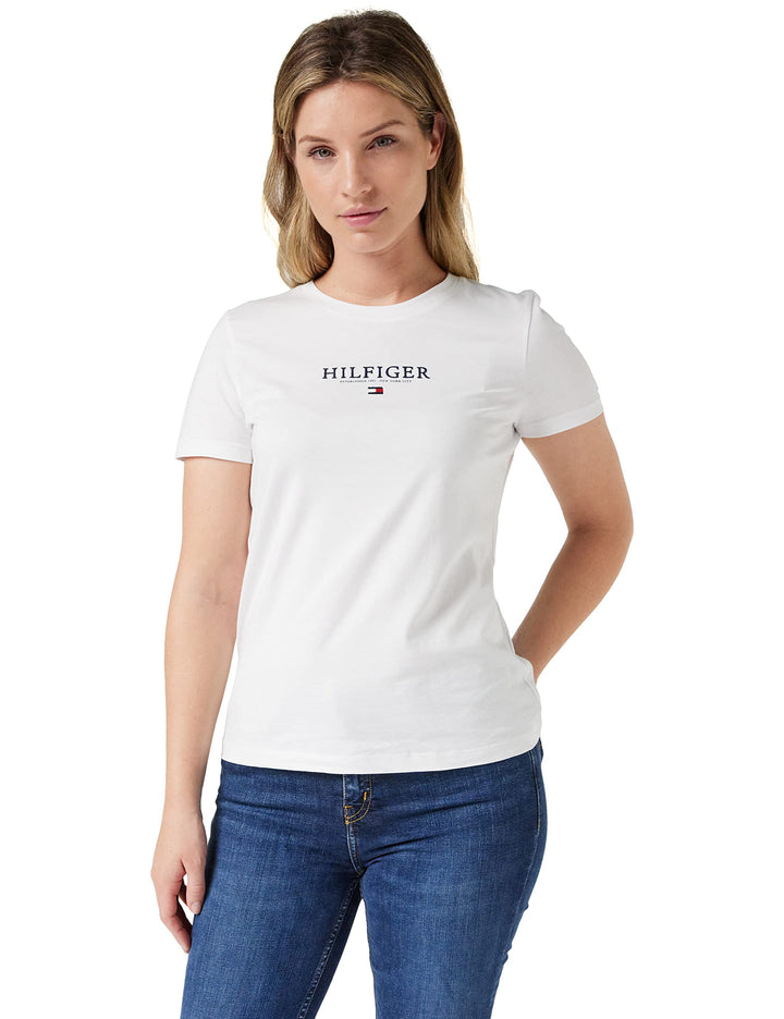Tommy Hilfiger Damen Exclusive Hilfiger C-Nk Reg Tee Kurzarm Strickoberteile M Weiss (White), M Wei&
