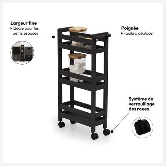 5 five simply smart 5five - servierwagen mit Rollen 3 Ebenen colorama schwarz khôl